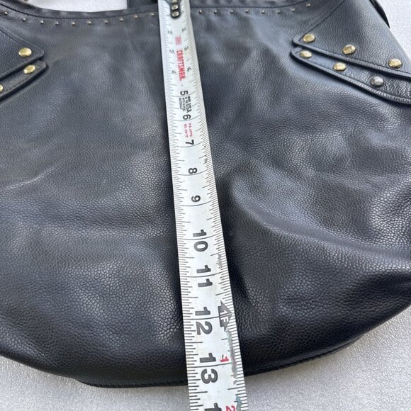 Cole Haan Black Leather Studded Hobo Bag With Brass Hardware & Braided Handle - Picture 8 of 10
